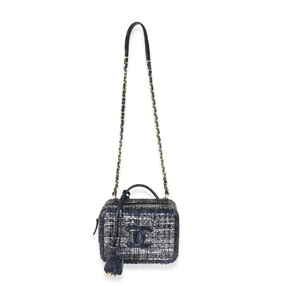 Chanel Navy Tweed Python Medium Filigree Vanity Case - Picture 6 of 8